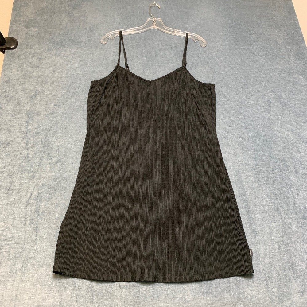 Vintage Vans Cami Dress Women L Black Pleated V Neck Sleeveless Spaghetti Strap